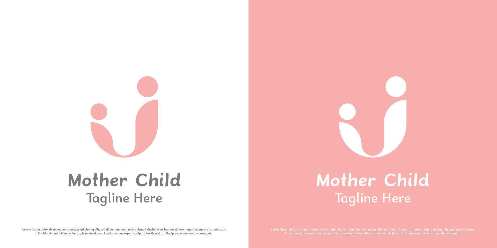 moeder baby logo ontwerp illustratie. silhouetten van mensen ouder familie meisje moederschap kind zoon zuigeling omhelzing ondersteuning zorg affectie. gemakkelijk minimaal meetkundig vrouwelijk gelukkig abstract vreugde zacht. vector