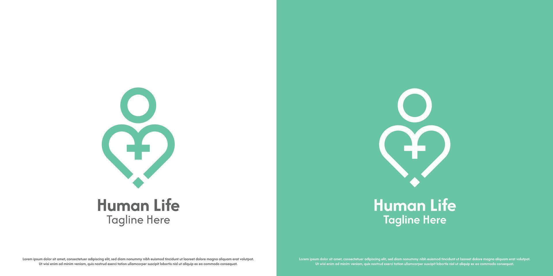 Gezondheid leven logo ontwerp illustratie. silhouet van persoon vorm plus kruis Gezondheid groen eco bio balans fit geschiktheid welzijn gezondheidszorg. munt meetkundig abstract minimaal gemakkelijk icoon symbool. vector