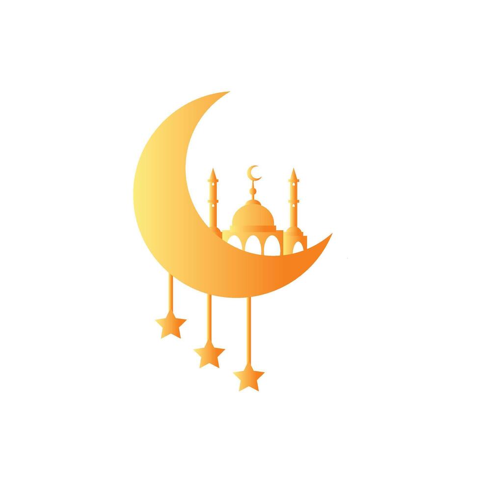 Ramadan maan en moskee goud klem kunst. vector illustratie.