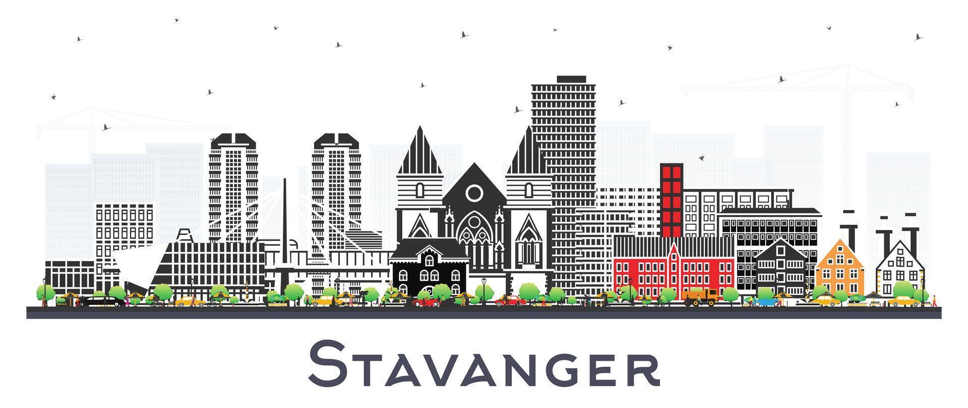 Stavanger Noorwegen stad horizon met kleur gebouwen geïsoleerd Aan wit. vector illustratie. Stavanger stadsgezicht met oriëntatiepunten. bedrijf reizen en toerisme concept met historisch architectuur.