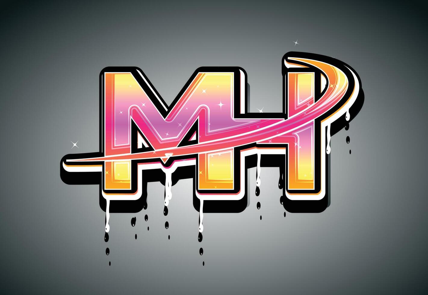 mh swoosh hand- belettering druipend graffiti alfabet vector sjabloon