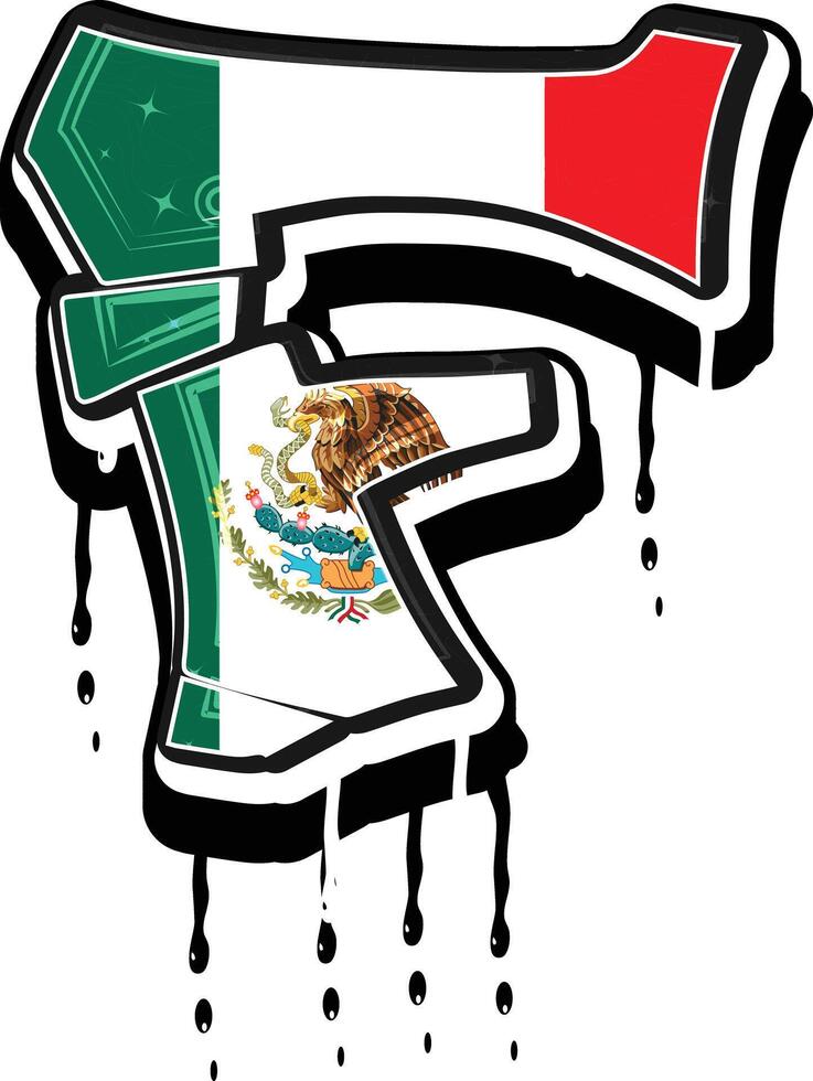 Mexico vlag f hand- belettering druipend graffiti vector sjabloon