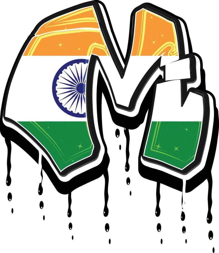 Indië vlag m hand- belettering graffiti vector