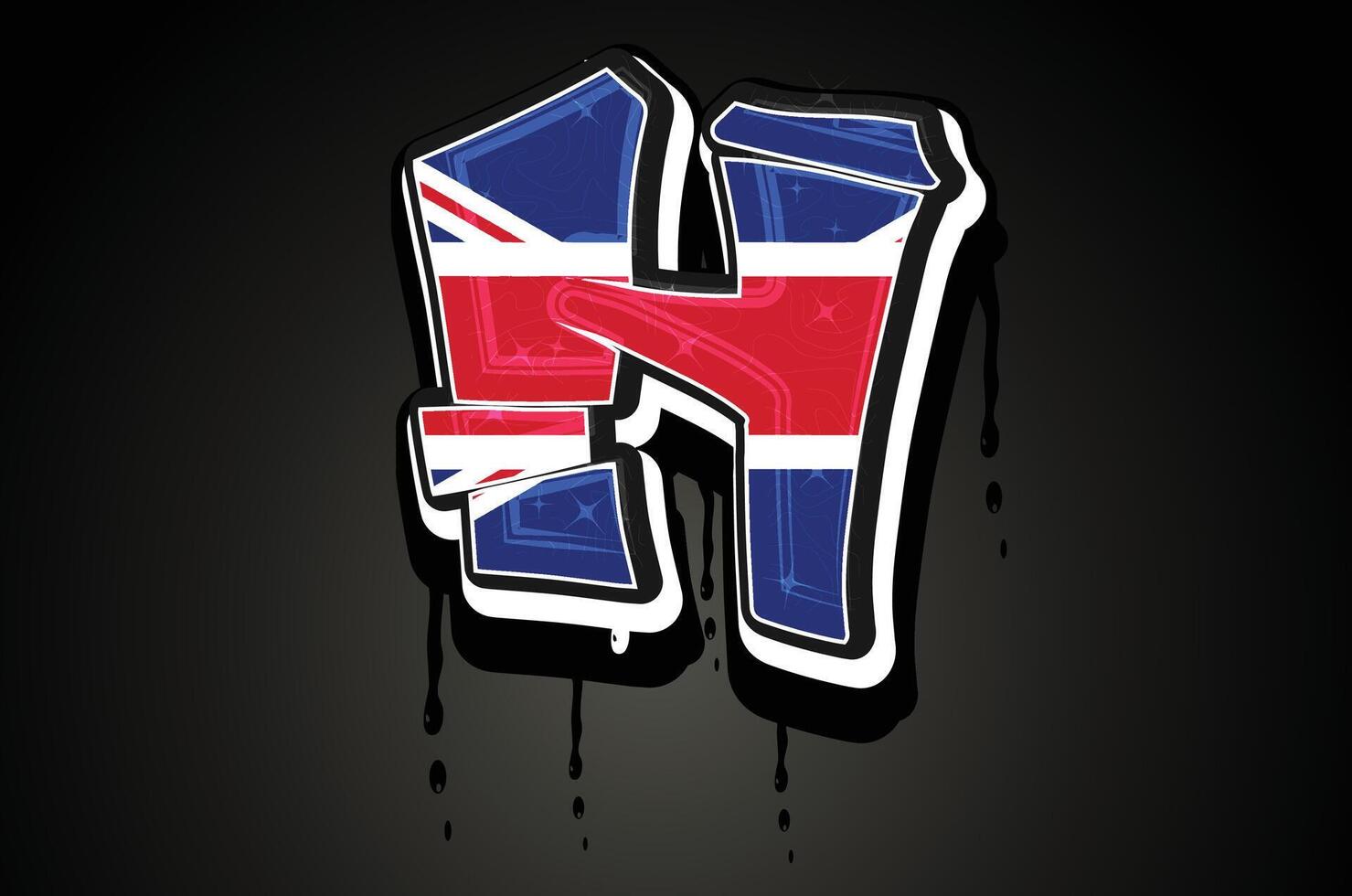 Engeland vlag h hand- belettering graffiti alfabet vector sjabloon