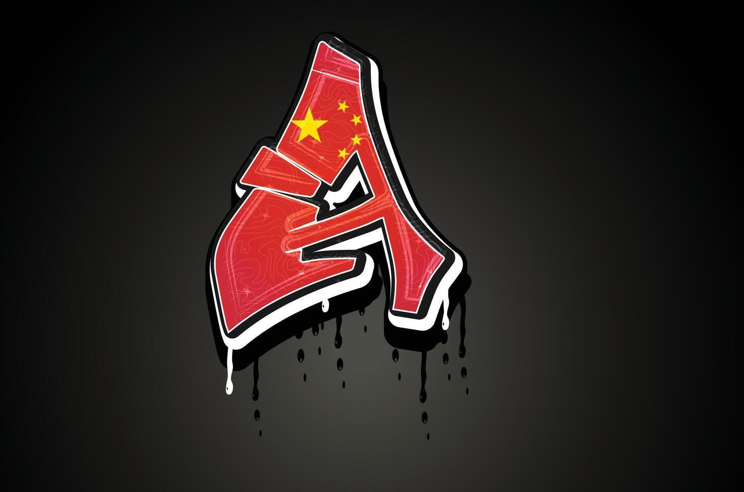 China vlag een hand- belettering graffiti alfabet vector sjabloon
