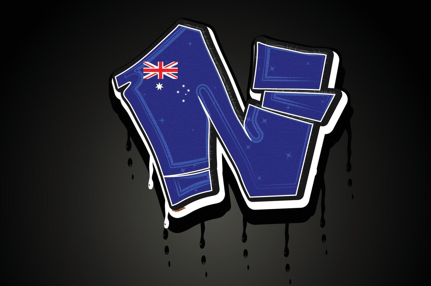 Australië vlag n hand- belettering graffiti alfabet vector sjabloon