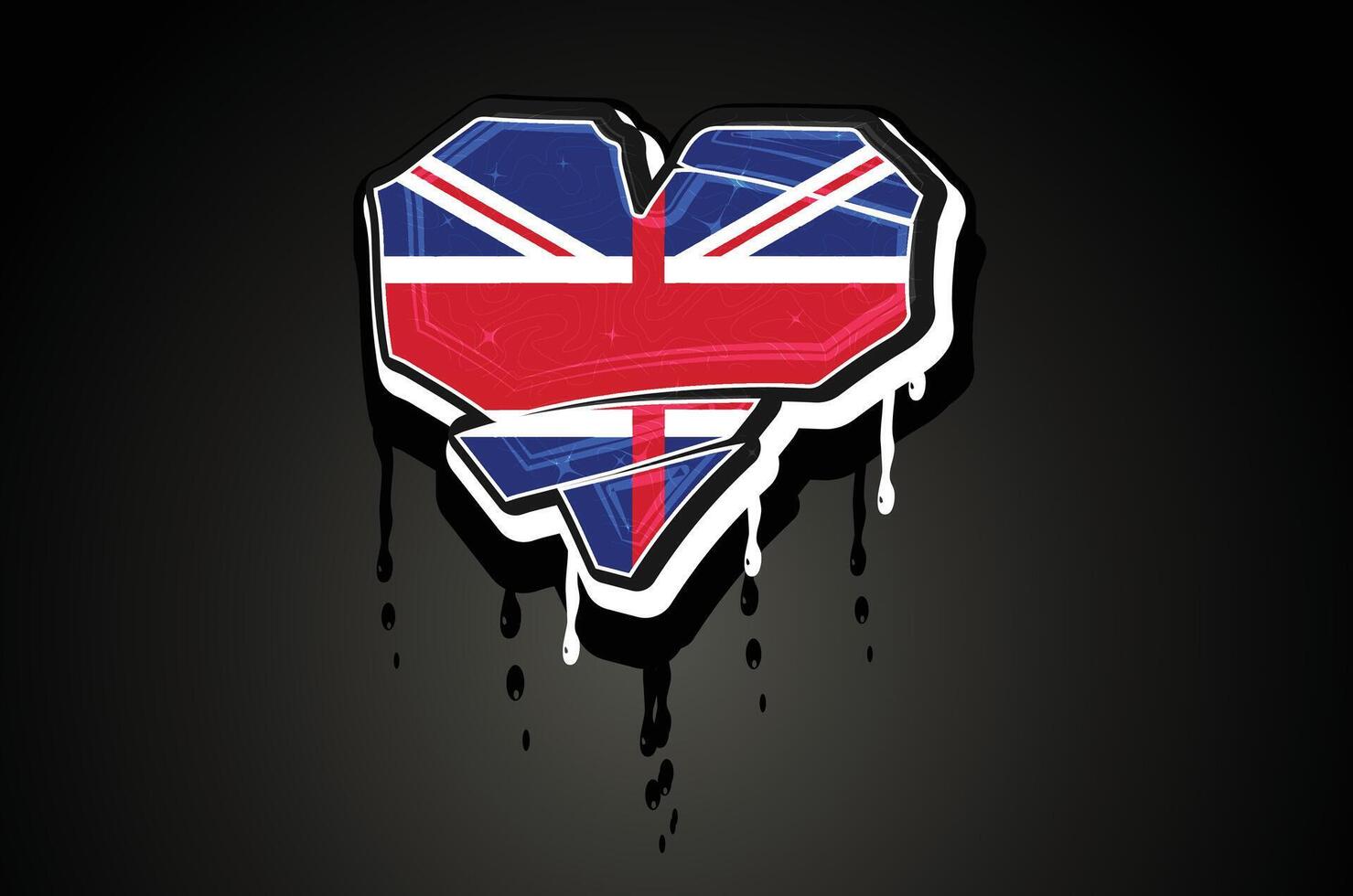 Engeland vlag O hart hand- belettering graffiti alfabet vector sjabloon