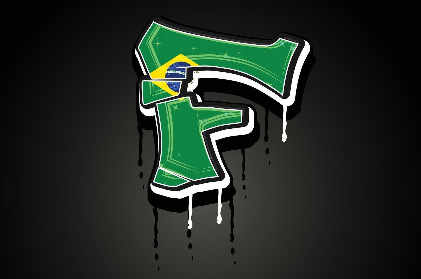 Brazilië vlag f hand- belettering graffiti vector sjabloon