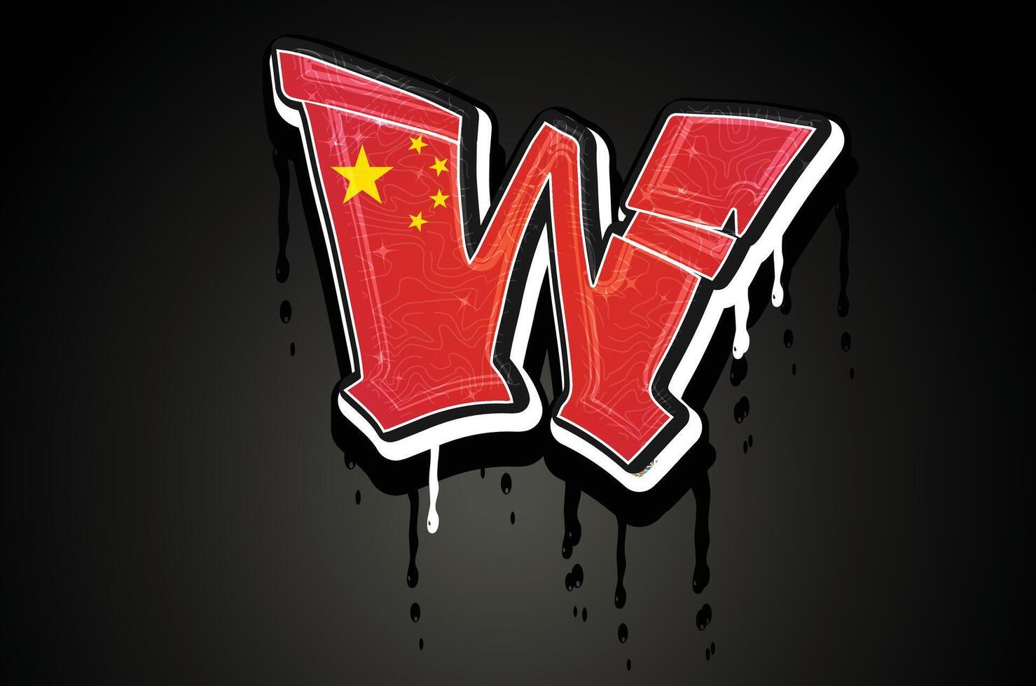 China vlag w hand- belettering graffiti alfabet vector sjabloon