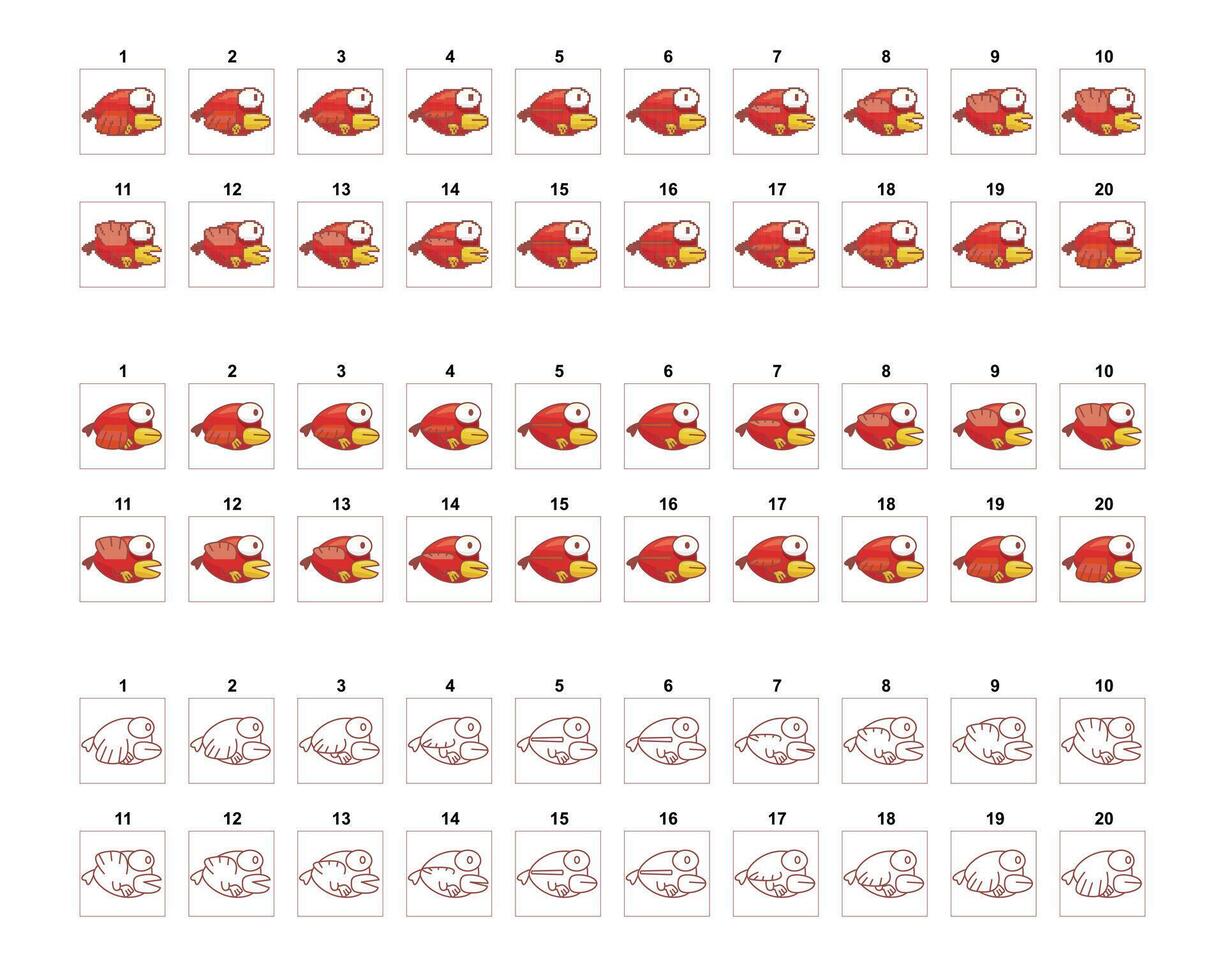 animatie van een vliegend vogel kader door kader. vector