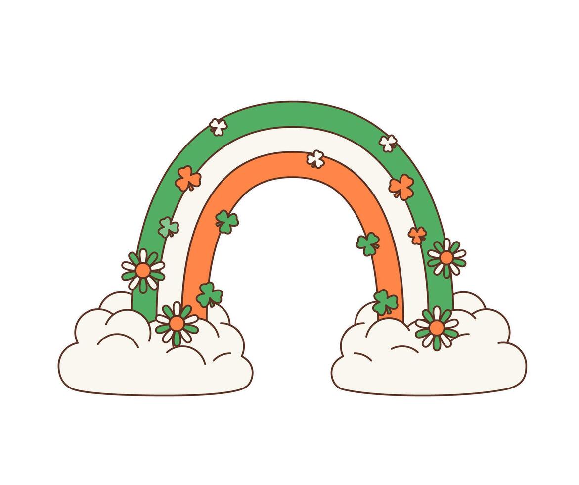 tekenfilm retro groovy Iers regenboog, st Patrick dag vector