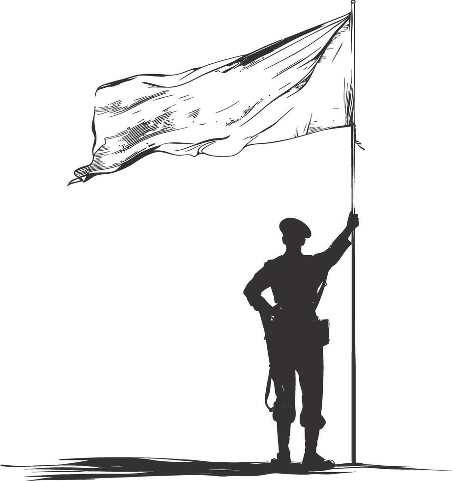 ai gegenereerd silhouet soldaten of leger houding in voorkant van de wit vlag zwart kleur enkel en alleen vector