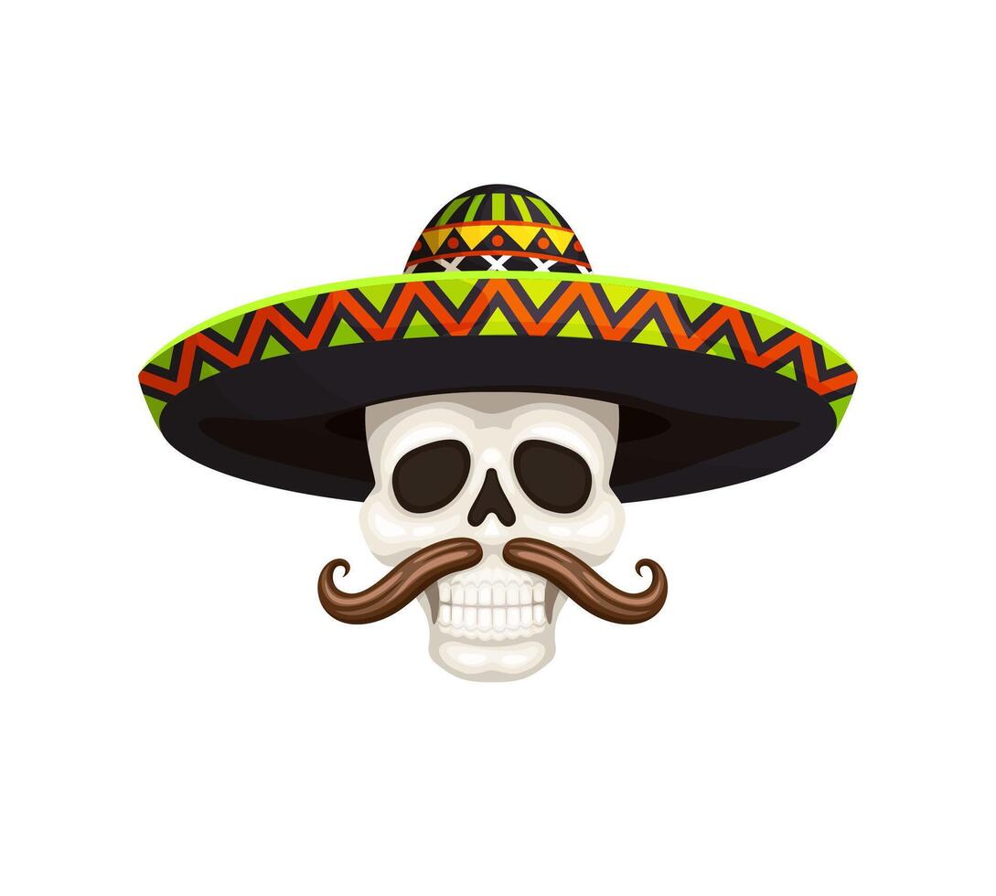Mexicaans vakantie schedel met sombrero en snorren vector