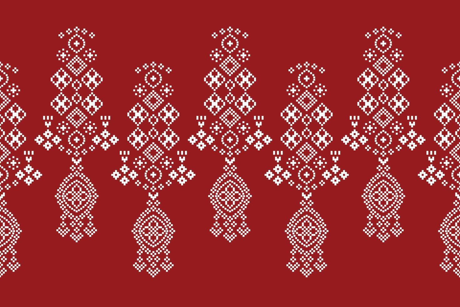 traditioneel etnisch motieven ikat meetkundig kleding stof patroon kruis steek.ikat borduurwerk etnisch oosters pixel rood achtergrond. abstract,vector,illustratie. textuur, kerst, decoratie, behang. vector