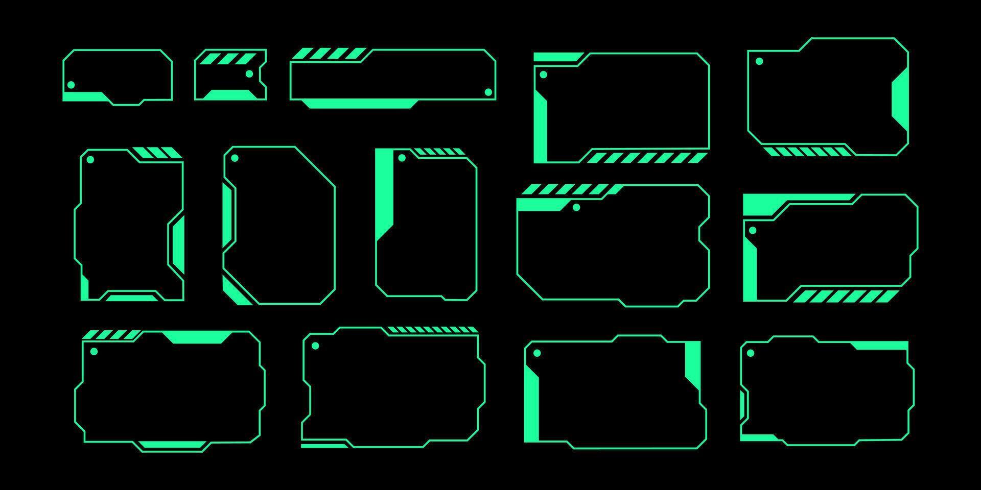 futuristische koppel ui elementen. holografische hud gebruiker koppel elementen, hoog tech bars en kozijnen. hud koppel pictogrammen vector illustratie set. rechthoekig vorm borders