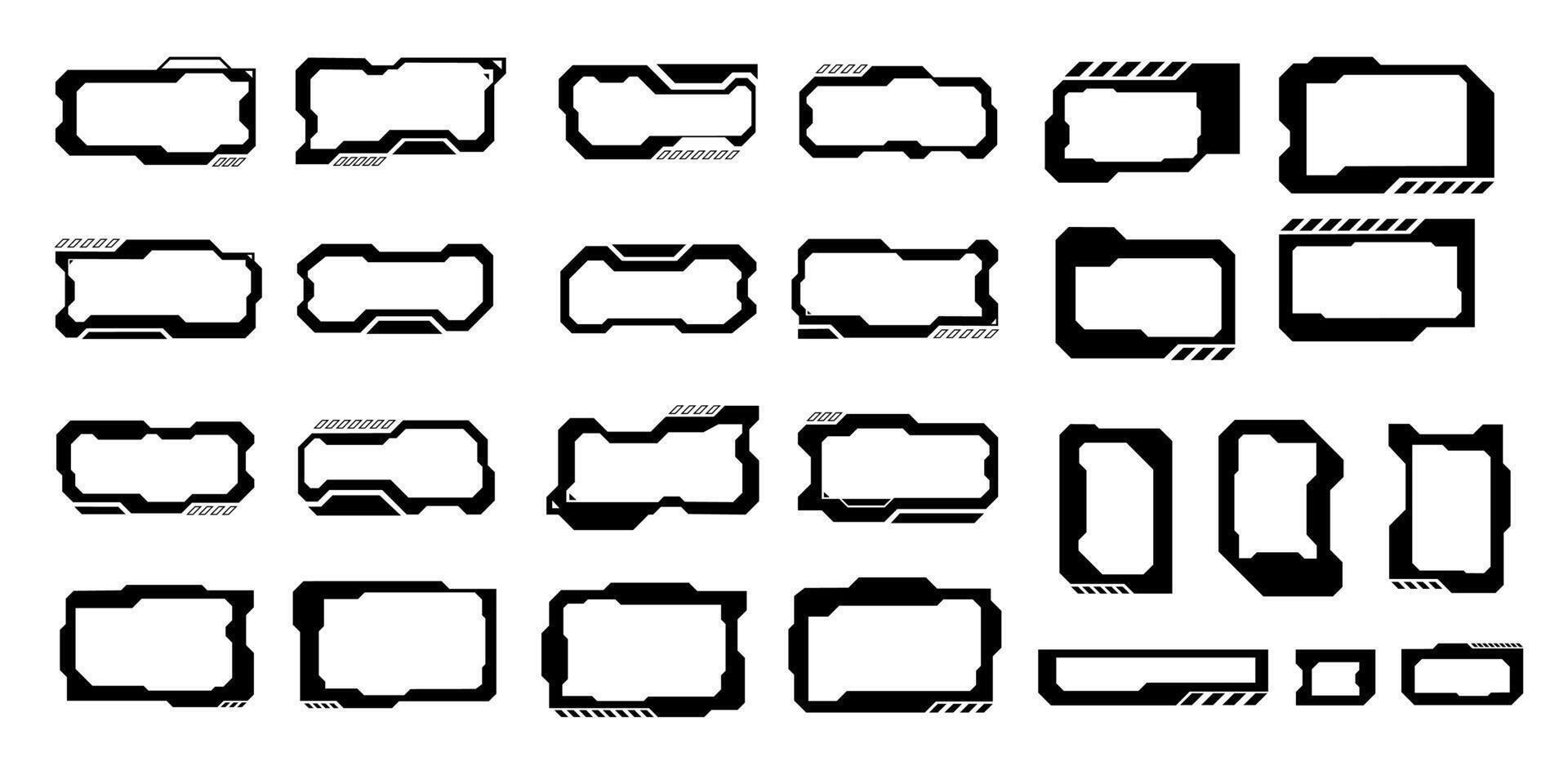 futuristische koppel ui elementen. holografische hud gebruiker koppel elementen, hoog tech bars en kozijnen. hud koppel pictogrammen vector illustratie set. rechthoekig vorm borders