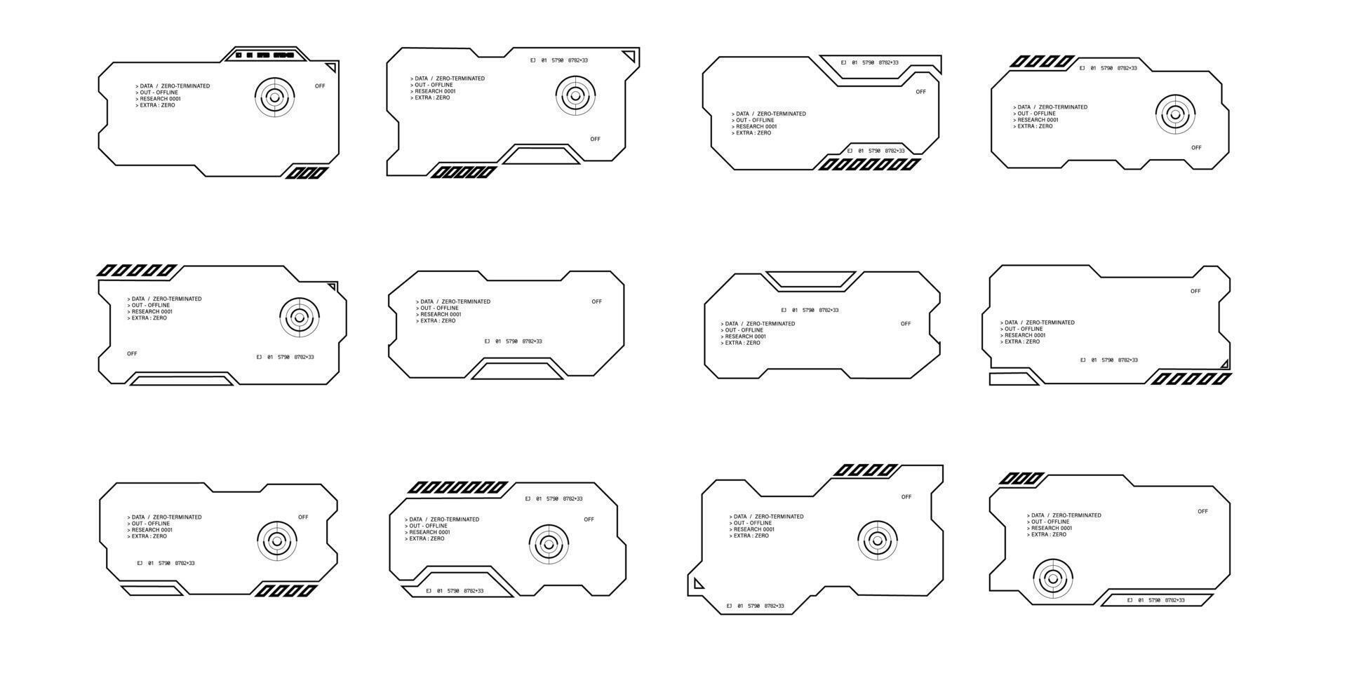 futuristische koppel ui elementen. holografische hud gebruiker koppel elementen, hoog tech bars en kozijnen. hud koppel pictogrammen vector illustratie set. rechthoekig vorm borders