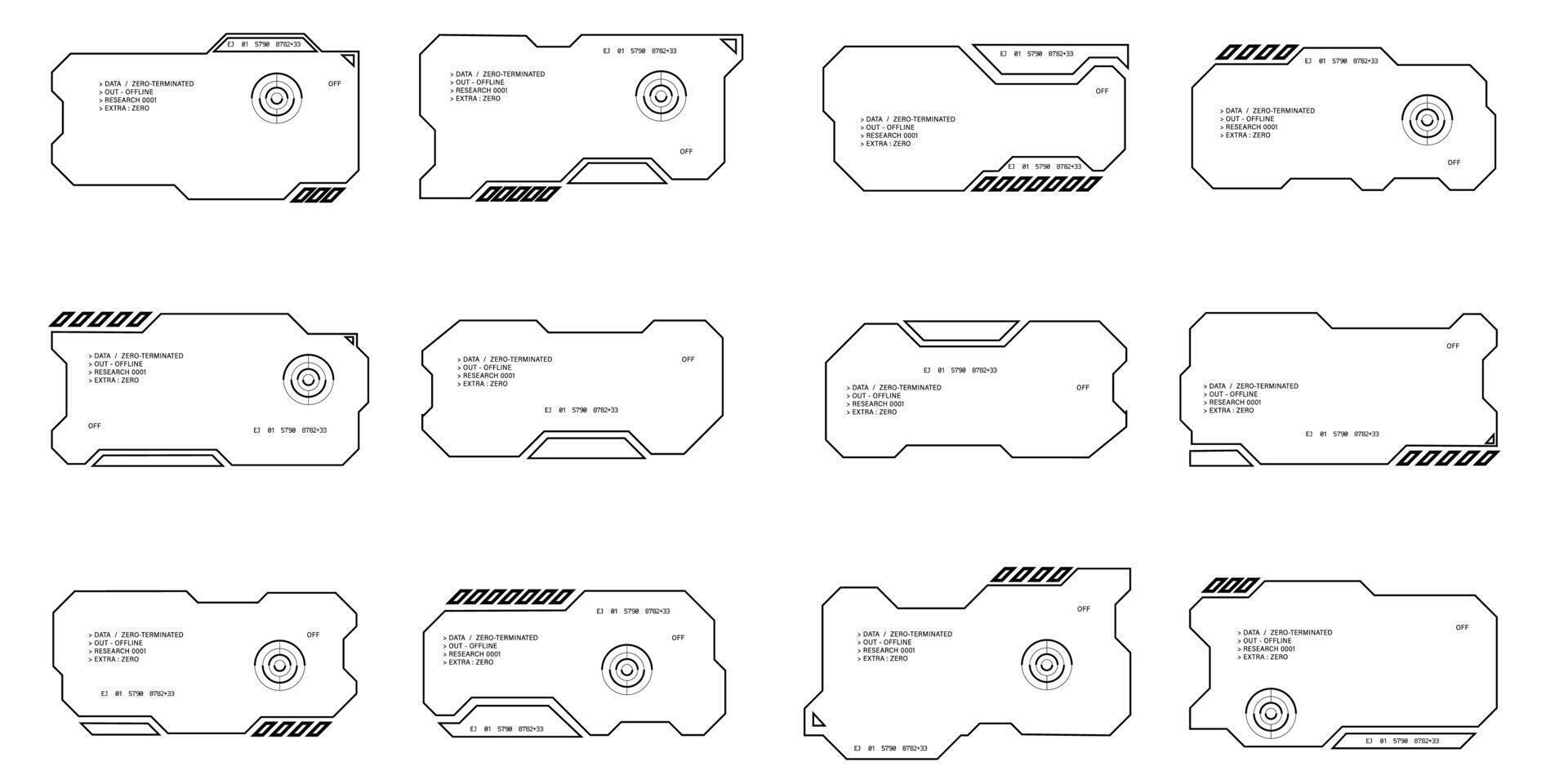 futuristische koppel ui elementen. holografische hud gebruiker koppel elementen, hoog tech bars en kozijnen. hud koppel pictogrammen vector illustratie set. rechthoekig vorm borders