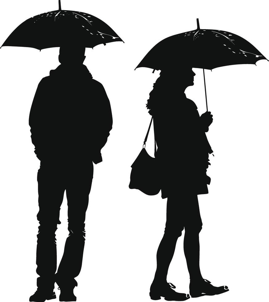 ai gegenereerd silhouet vrouw en Mens met paraplu zwart kleur enkel en alleen vol lichaam vector