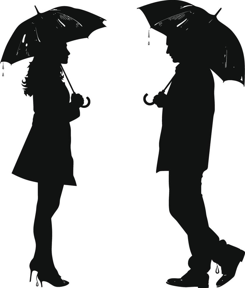 ai gegenereerd silhouet vrouw en Mens met paraplu zwart kleur enkel en alleen vol lichaam vector