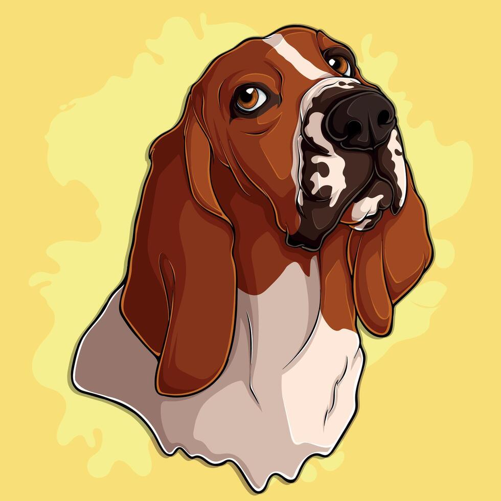 hand getekend grappig basset hond hond portret vector