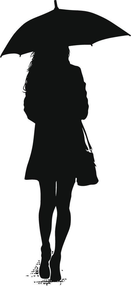 ai gegenereerd silhouet vrouw leerling met paraplu zwart kleur enkel en alleen vector