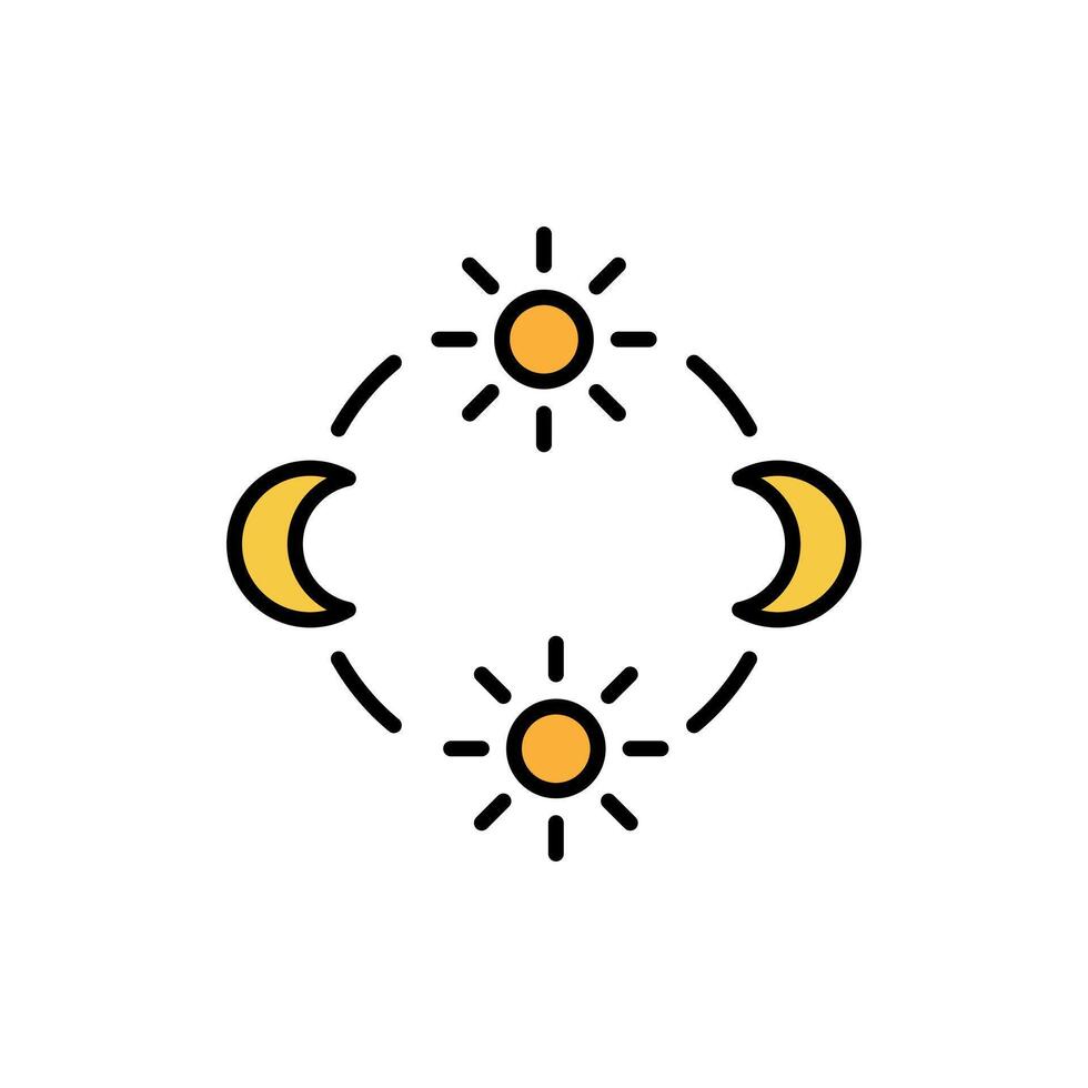 dag en nacht fiets icoon, beweging pad van de zon en maan icoon. cirkel met zon en maan pijlen. bewerkbare vector teken.