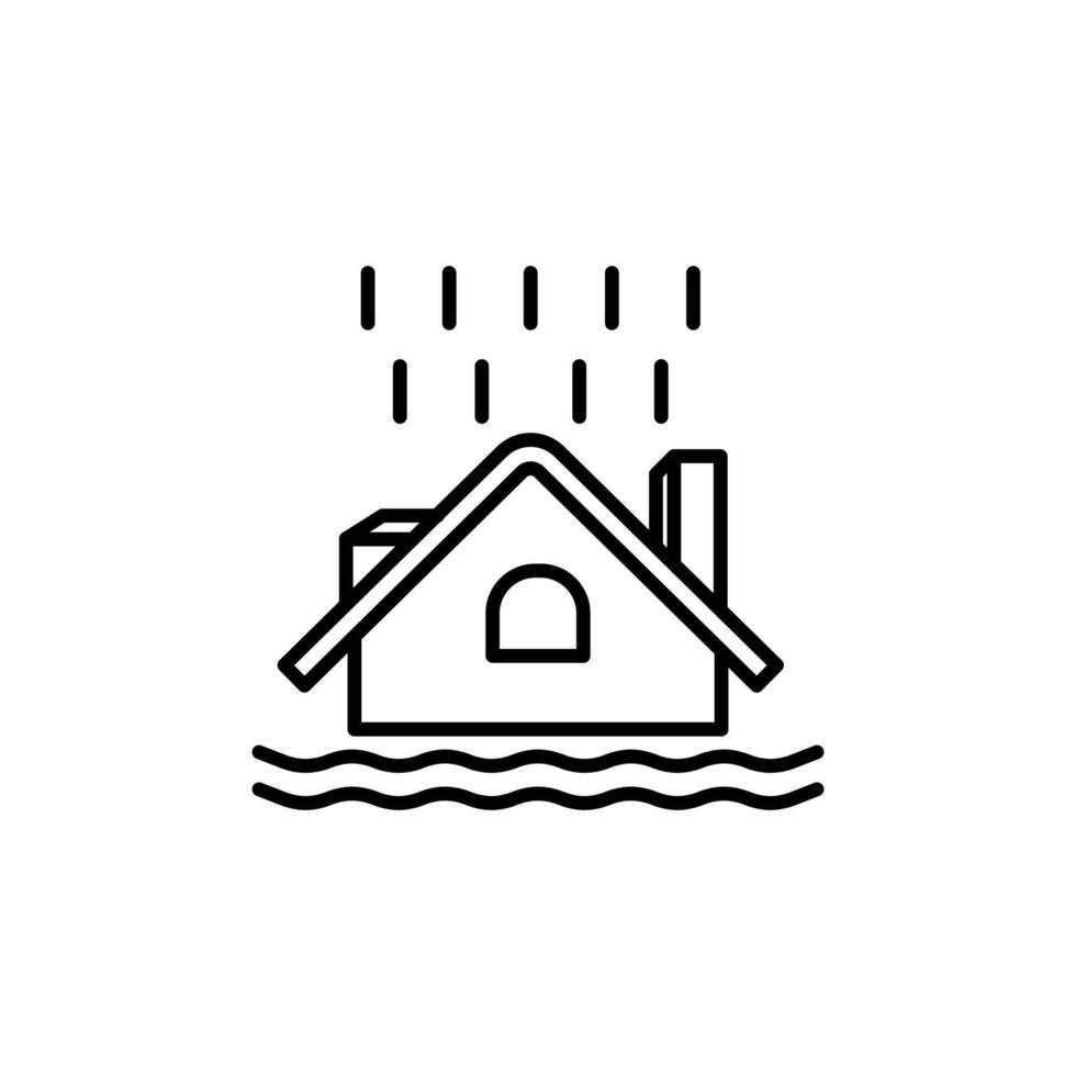 ikon Rumah banjir karena Hujan, Rumah dalam gelombang lucht, tingkat kenaikan banjir, latar belakang putih - ilustrasi vector sapuaan yang dapat ontmoedigend