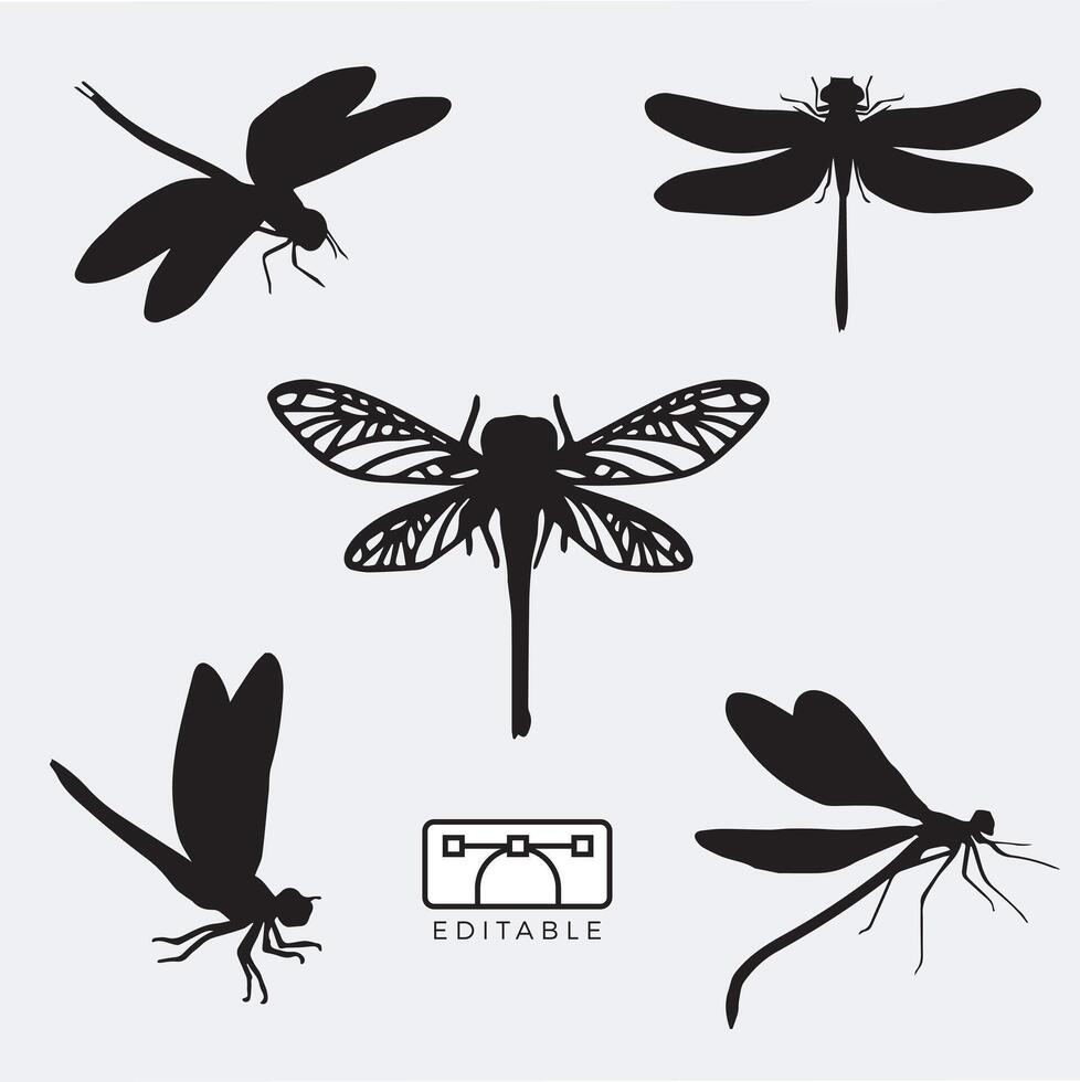vector libellen silhouet illustratie reeks