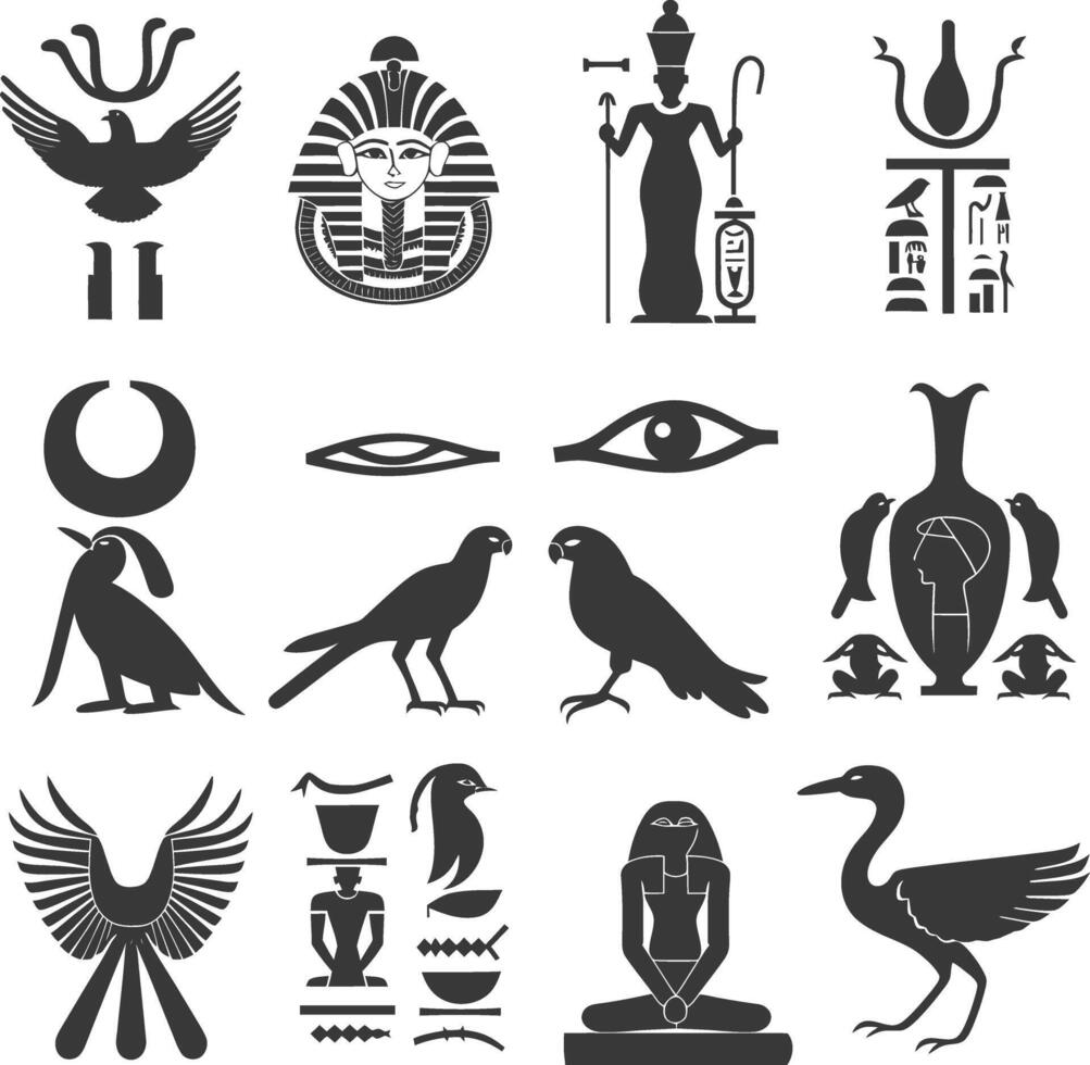 ai gegenereerd silhouet verzameling van oude Egyptische hiërogliefen symbool logo zwart kleur enkel en alleen vector