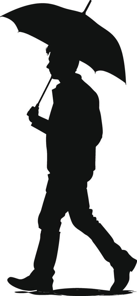 ai gegenereerd silhouet jongen of Mens met paraplu gedurende motregen zwart kleur enkel en alleen vector