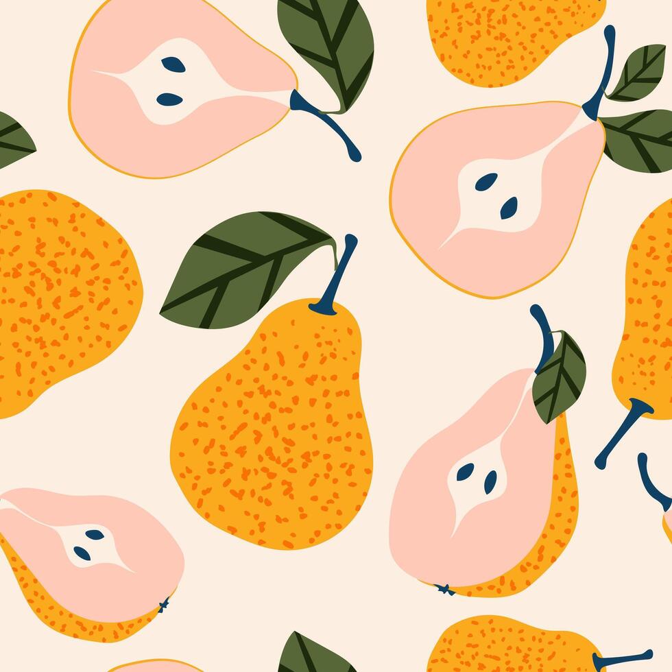 sappig geel peren. zomer tropisch uitstraling met fruit creëert een naadloos patroon voor modern stoffen en textiel. vector. vector