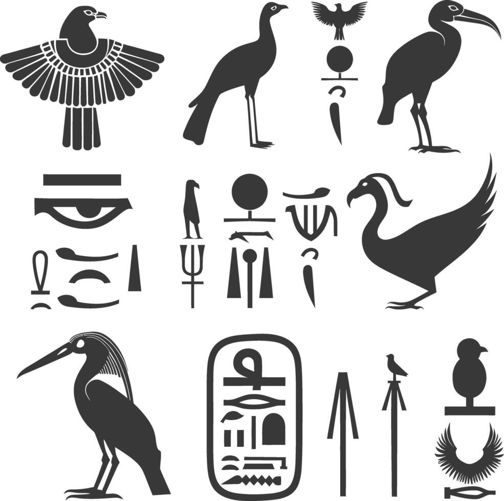 ai gegenereerd silhouet verzameling van oude Egyptische hiërogliefen symbool logo zwart kleur enkel en alleen vector