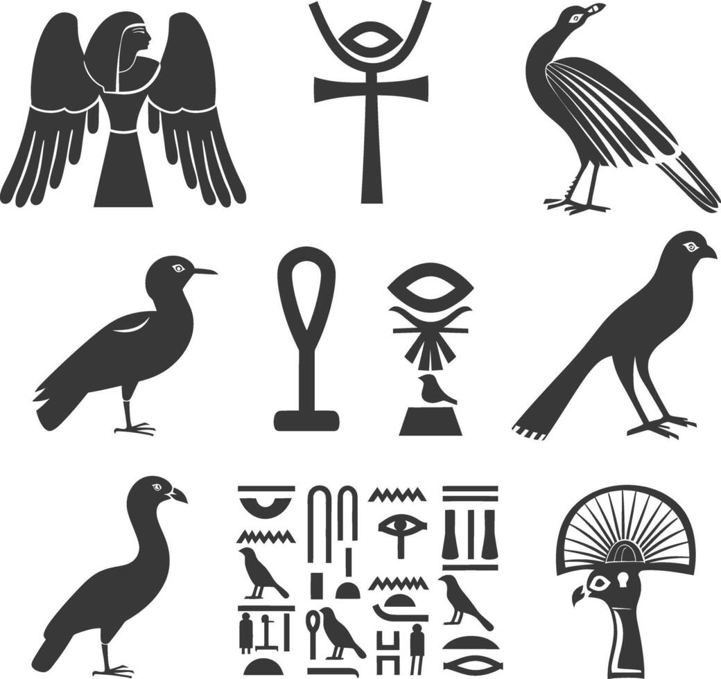 ai gegenereerd silhouet verzameling van oude Egyptische hiërogliefen symbool logo zwart kleur enkel en alleen vector