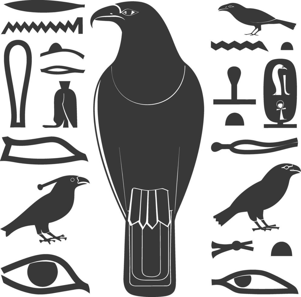 ai gegenereerd silhouet verzameling van oude Egyptische hiërogliefen symbool logo zwart kleur enkel en alleen vector