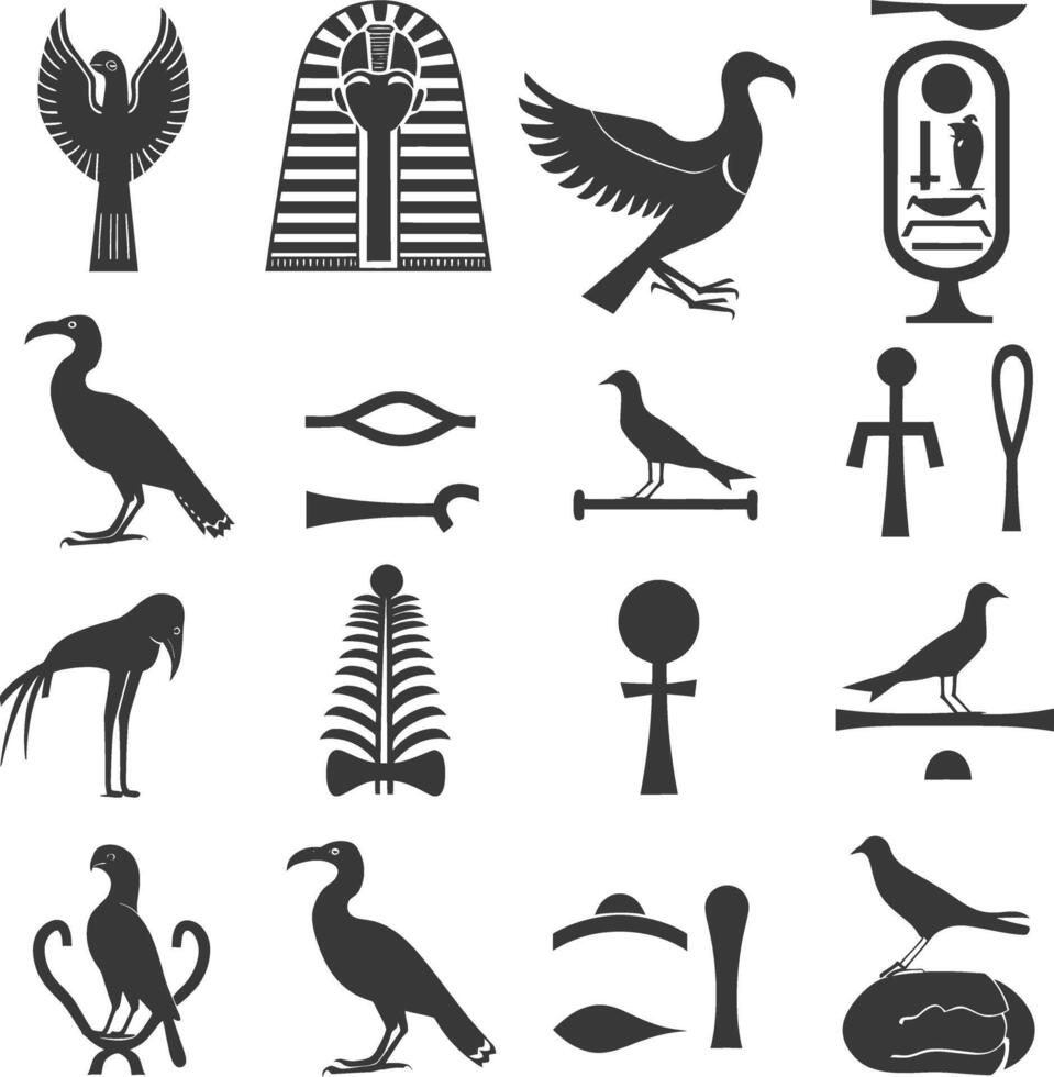 ai gegenereerd silhouet verzameling van oude Egyptische hiërogliefen symbool logo zwart kleur enkel en alleen vector