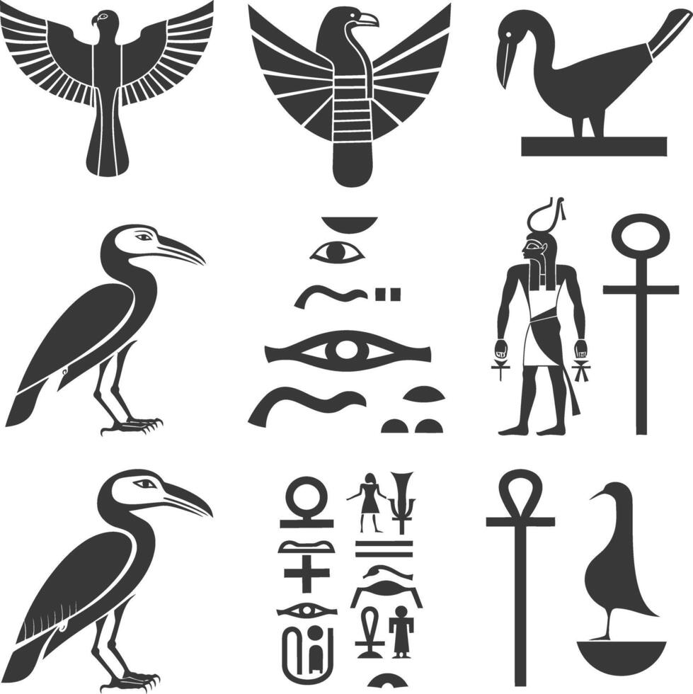 ai gegenereerd silhouet verzameling van oude Egyptische hiërogliefen symbool logo zwart kleur enkel en alleen vector