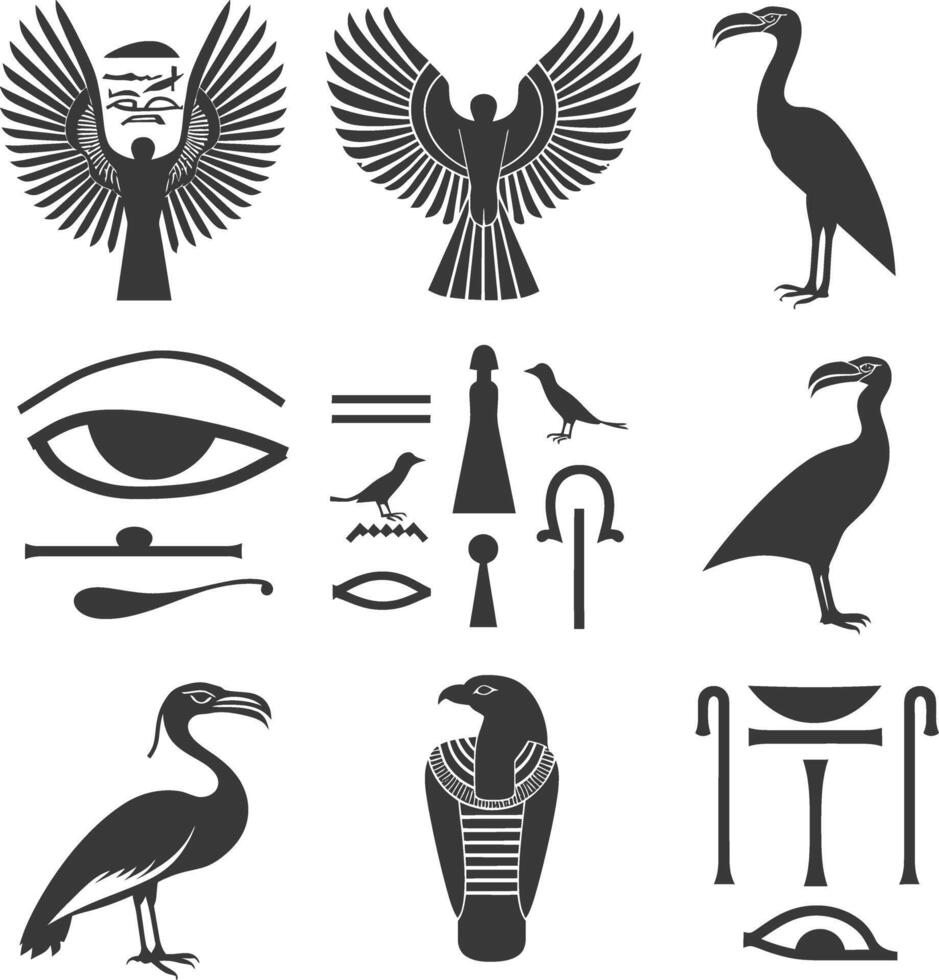 ai gegenereerd silhouet verzameling van oude Egyptische hiërogliefen symbool logo zwart kleur enkel en alleen vector