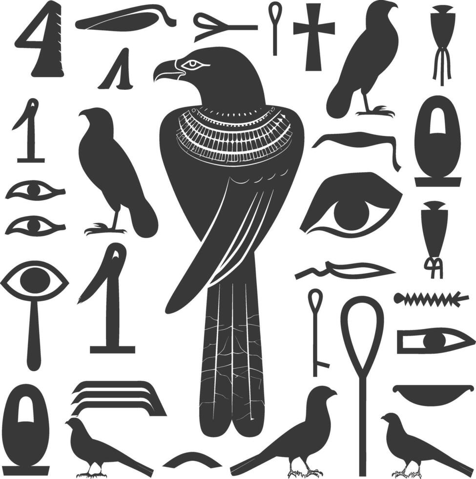 ai gegenereerd silhouet verzameling van oude Egyptische hiërogliefen symbool logo zwart kleur enkel en alleen vector