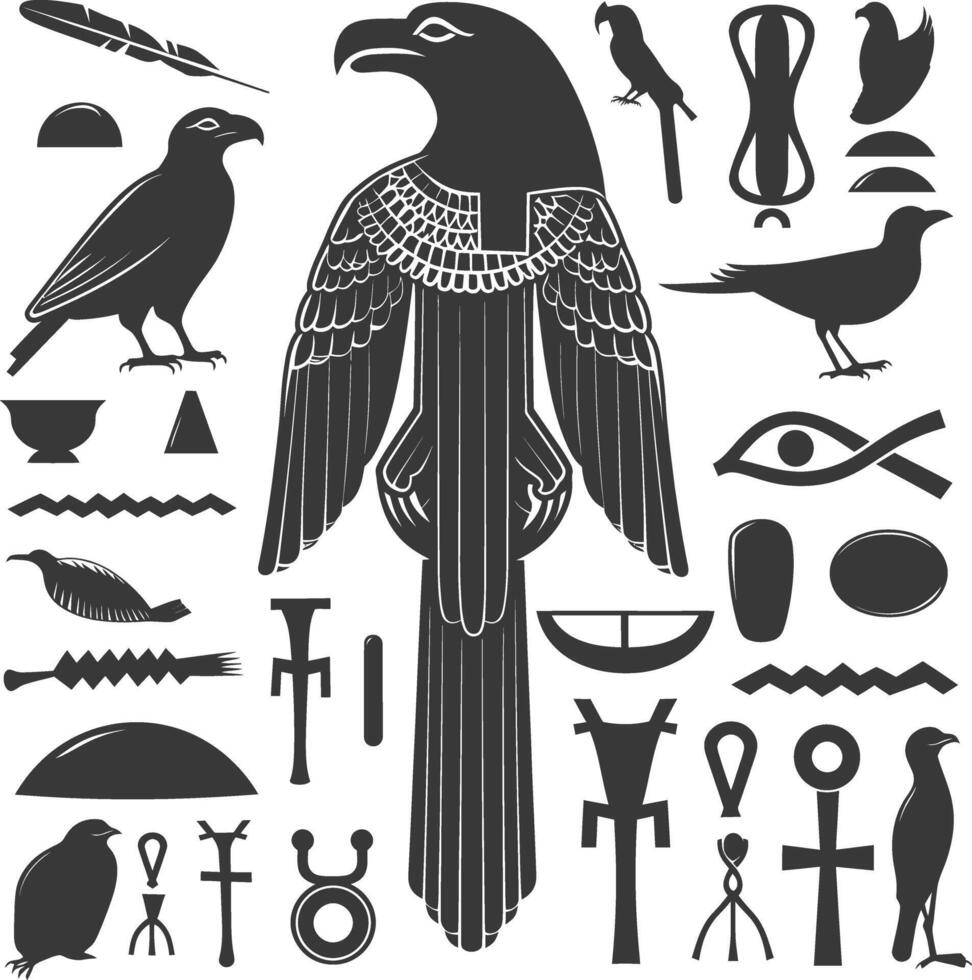 ai gegenereerd silhouet verzameling van oude Egyptische hiërogliefen symbool logo zwart kleur enkel en alleen vector