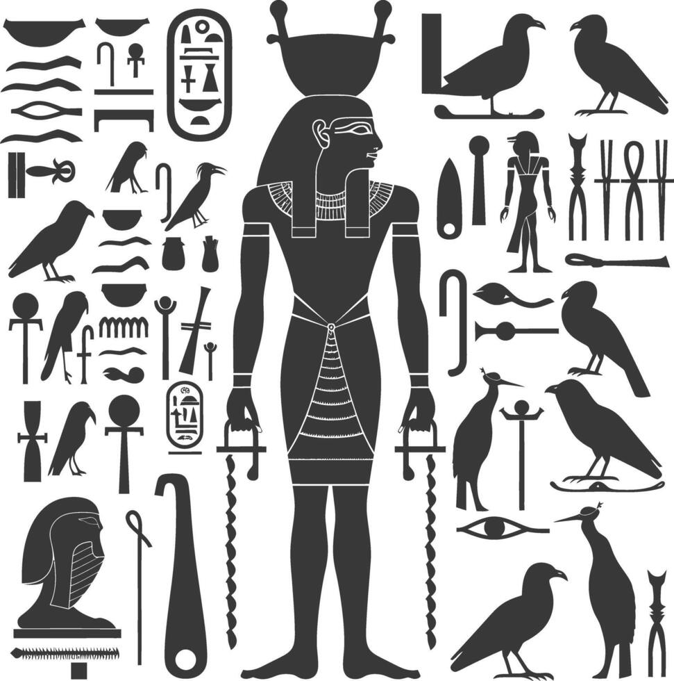 ai gegenereerd silhouet verzameling van oude Egyptische hiërogliefen symbool logo zwart kleur enkel en alleen vector