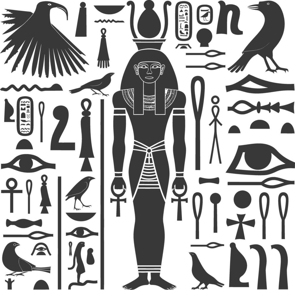 ai gegenereerd silhouet verzameling van oude Egyptische hiërogliefen symbool logo zwart kleur enkel en alleen vector