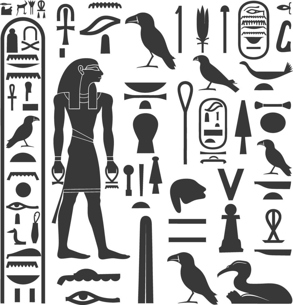 ai gegenereerd silhouet verzameling van oude Egyptische hiërogliefen symbool logo zwart kleur enkel en alleen vector