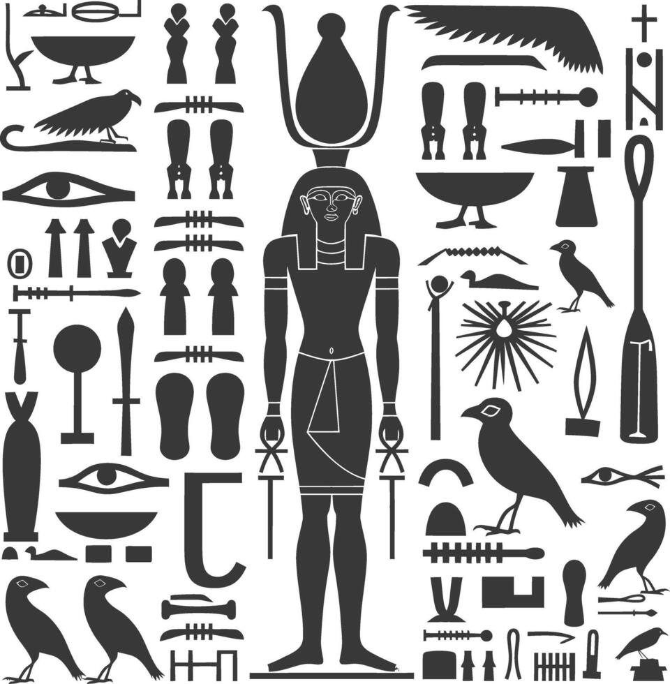 ai gegenereerd silhouet verzameling van oude Egyptische hiërogliefen symbool logo zwart kleur enkel en alleen vector