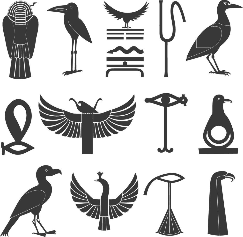 ai gegenereerd silhouet verzameling van oude Egyptische hiërogliefen symbool logo zwart kleur enkel en alleen vector