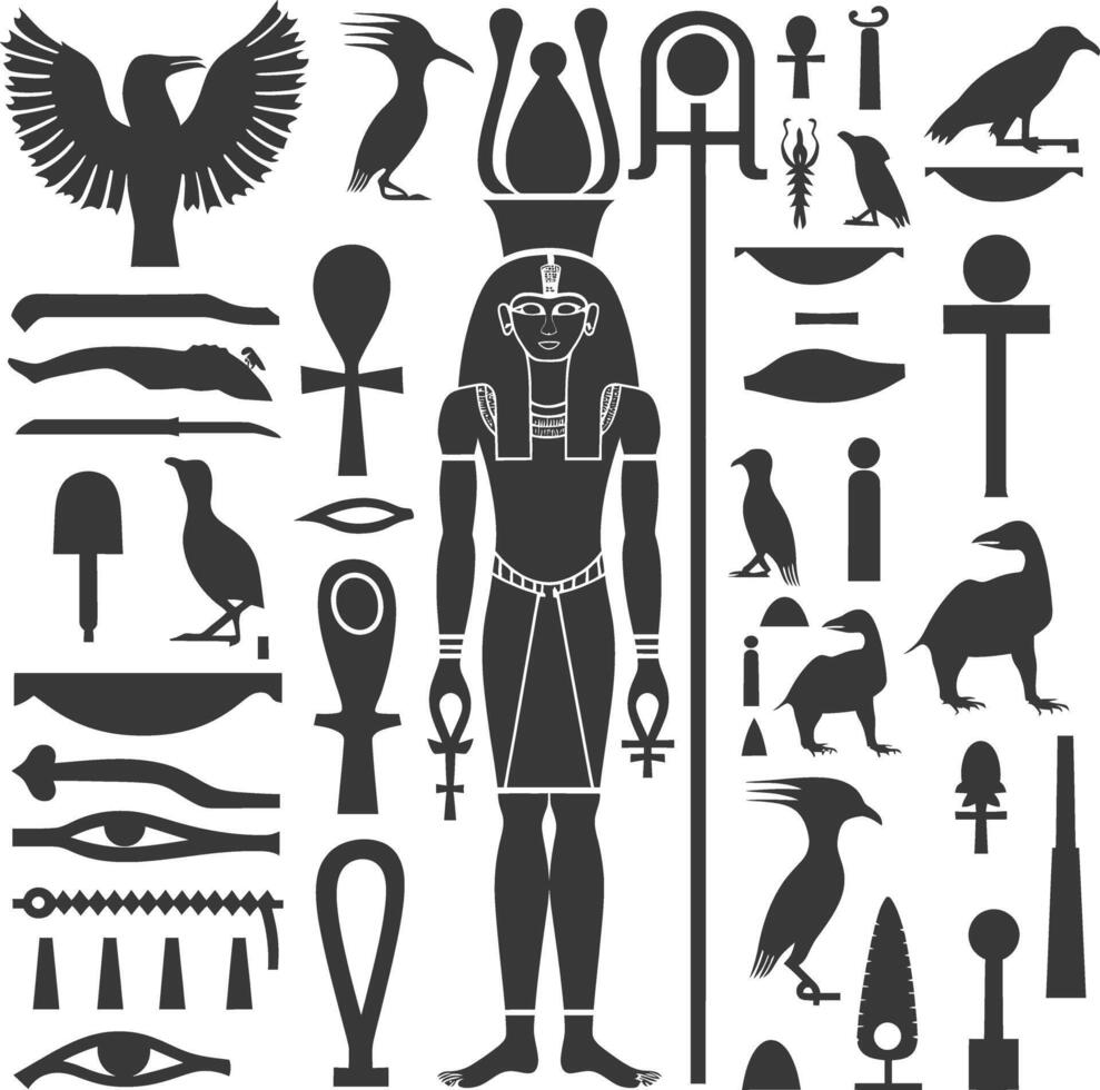 ai gegenereerd silhouet verzameling van oude Egyptische hiërogliefen symbool logo zwart kleur enkel en alleen vector