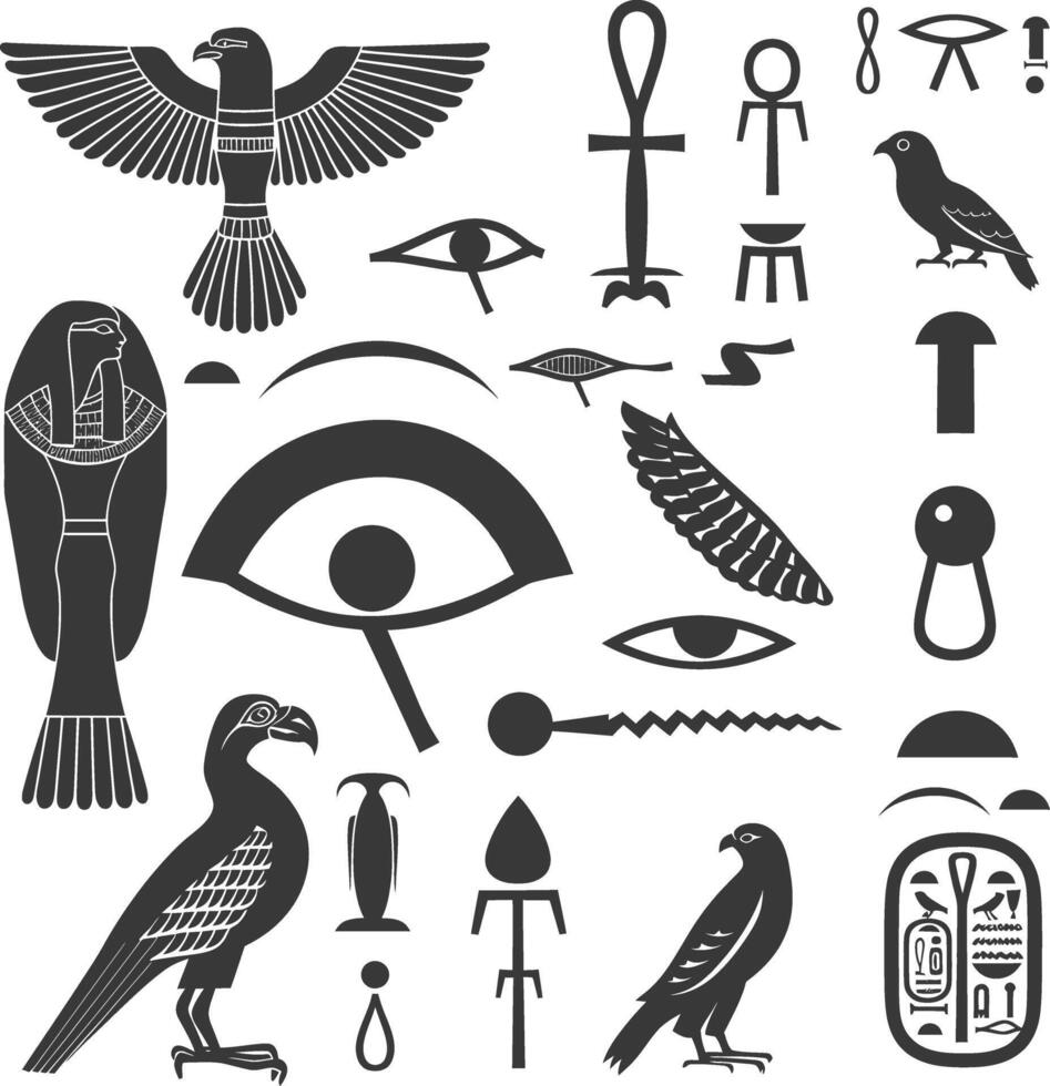 ai gegenereerd silhouet verzameling van oude Egyptische hiërogliefen symbool logo zwart kleur enkel en alleen vector