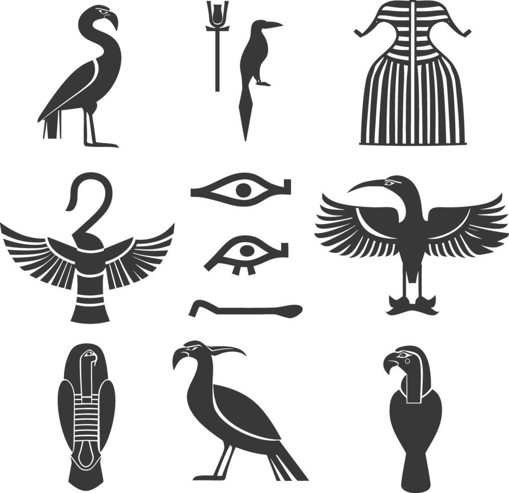 ai gegenereerd silhouet verzameling van oude Egyptische hiërogliefen symbool logo zwart kleur enkel en alleen vector