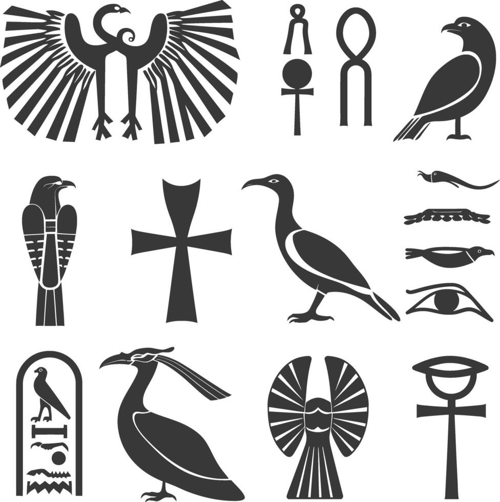 ai gegenereerd silhouet verzameling van oude Egyptische hiërogliefen symbool logo zwart kleur enkel en alleen vector