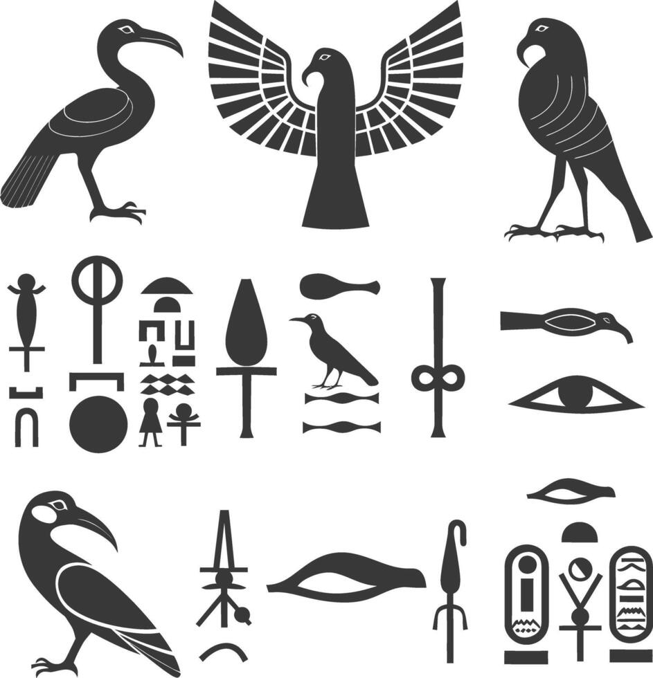 ai gegenereerd silhouet verzameling van oude Egyptische hiërogliefen symbool logo zwart kleur enkel en alleen vector